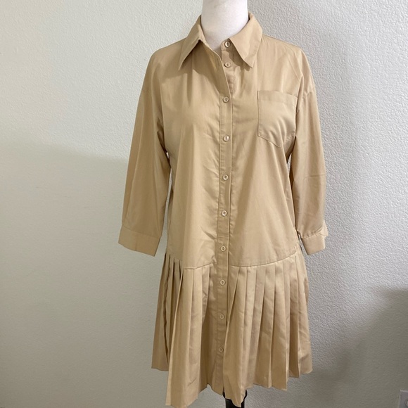 VERA MODA Dresses & Skirts - VERA‎ MODA Pleated Beige Shirt Dress